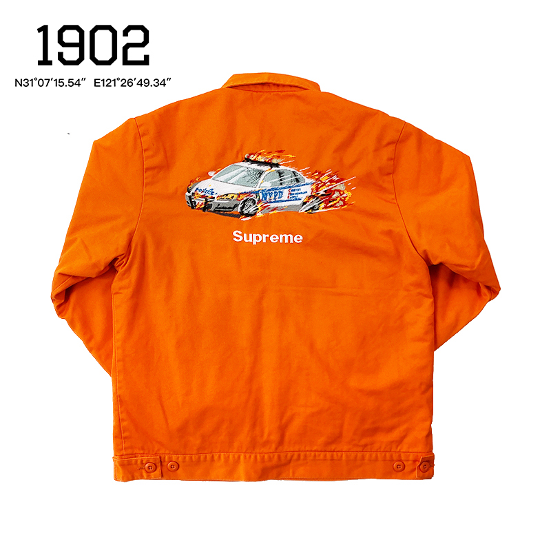 Spot Supreme 19fw Cop Car Work Jacket police car embroidery jacket coat