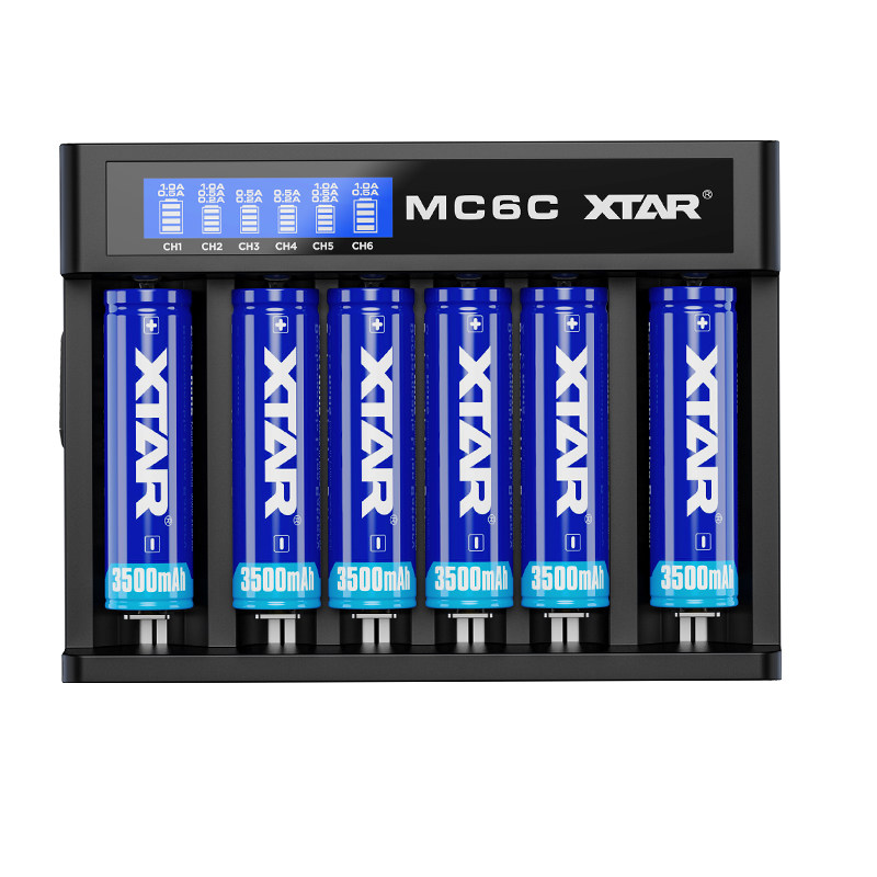 XTAR MC6C 18650 six-slot lithium battery charger Strong light flashlight multi-function charger LCD