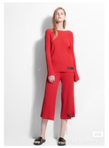 Wei series (cabinet 1680) red tightness waist knit 90% wide-legged pants do not back up and do not take a pat