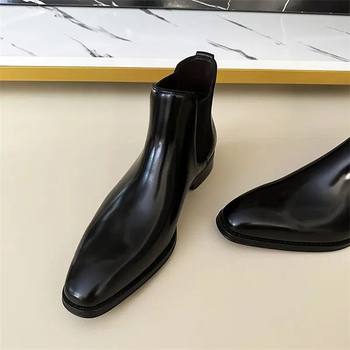 High top leather shoes autumn and winter new business formal wear men's genuine leather british fashion chelsea boots side zipper men's boots