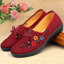 Old Beijing shoes embroidery shoes spring and autumn shoes mommy shoes middle-aged anti-slip soft soles old mans shoes grandmother shoes