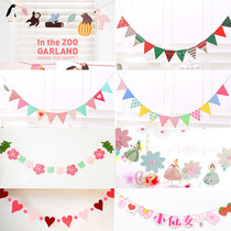 Korean birthday party Forest animal decoration colorful flag ins girl room kindergarten layout triangle small flag