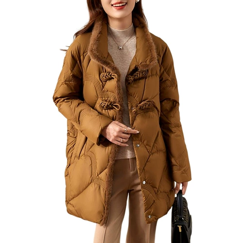 Длинный удерживающий тепло пуховик для матери, средней длины, для среднего возраста, свободный крой, увеличенная толщина