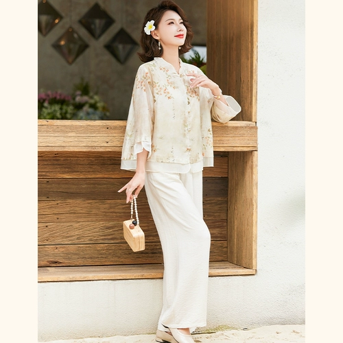 Летняя одежда для матери, футболка, комплект для пожилых людей, в западном стиле, для среднего возраста