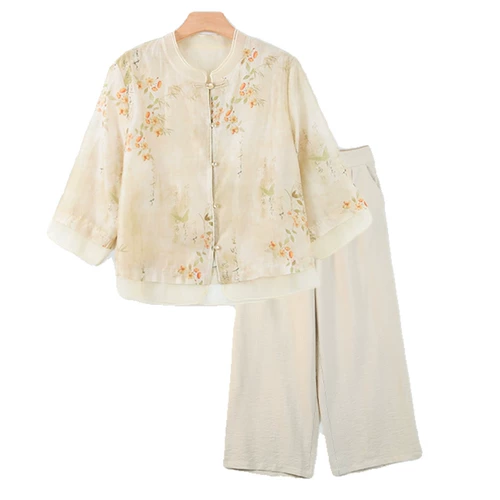 Летняя одежда для матери, футболка, комплект для пожилых людей, в западном стиле, для среднего возраста