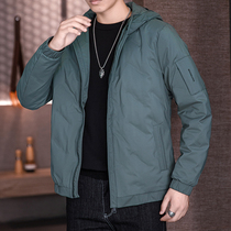 Thin down jacket mens short 2021 new trend Handsome Mens hooded Tide brand white duck down warm coat