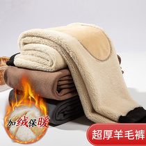 Mens warm pants winter plus velvet padded high waist loose size slim extra thick cold-proof cashmere bottoming cotton trousers