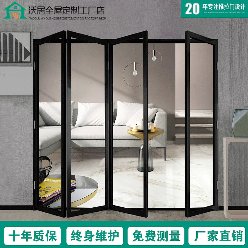Chengdu aluminum alloy folding door kitchen sliding door indoor glass partition hanging rail bathroom very narrow flat door