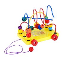 Childrens educational development pull toys wooden bead rolling trailer bead rolling car understanding hand-eye coordination