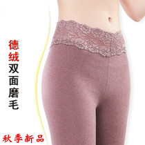 Womens De Velvet incognito warm pants Double-sided brushed lace leggings fever brushed mid-low-rise autumn pants