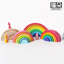 Children Early Education Building Building Blocks Rainbow Beech Wood MonMontessori Education Toys Nets Red Ins Wind Stacks Lap