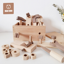 Past Home Carpentry Toy Male Child Emulation Toolbox Solid Wood Box Repair Work Nut Combination Hands-on coordination
