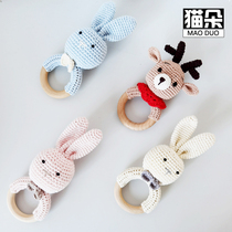Cat newborns appeasement toy Hand Woven Rabbit Hands Rocking Bell Female baby Wooden Companion Gift 0-3
