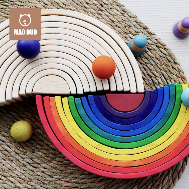 Children Early Education Building Building Blocks Rainbow Beech Wood MonMontessori Education Toys Nets Red Ins Wind Stacks Lap