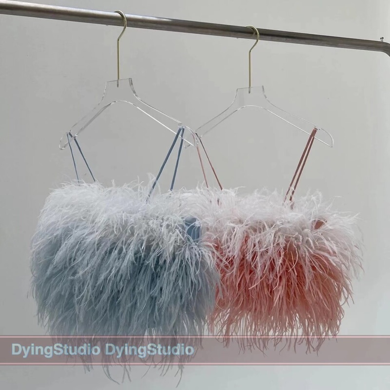 Dying High-End Thai Fashion Brand Summer New Feather Camisole Ostrich Feather Super Beautiful Tank Top