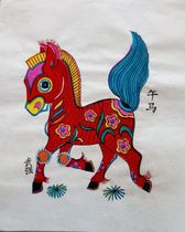 Wu Qiang Woodblock new Year painting custom craft gift plate printing Woodblock printing core twelve zodiac zodiac afternoon horse