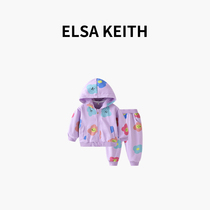 Japanese childrens clothing ELSA KEITH girls suit 2022 new spring childrens sweatshirt flower printed sportswear