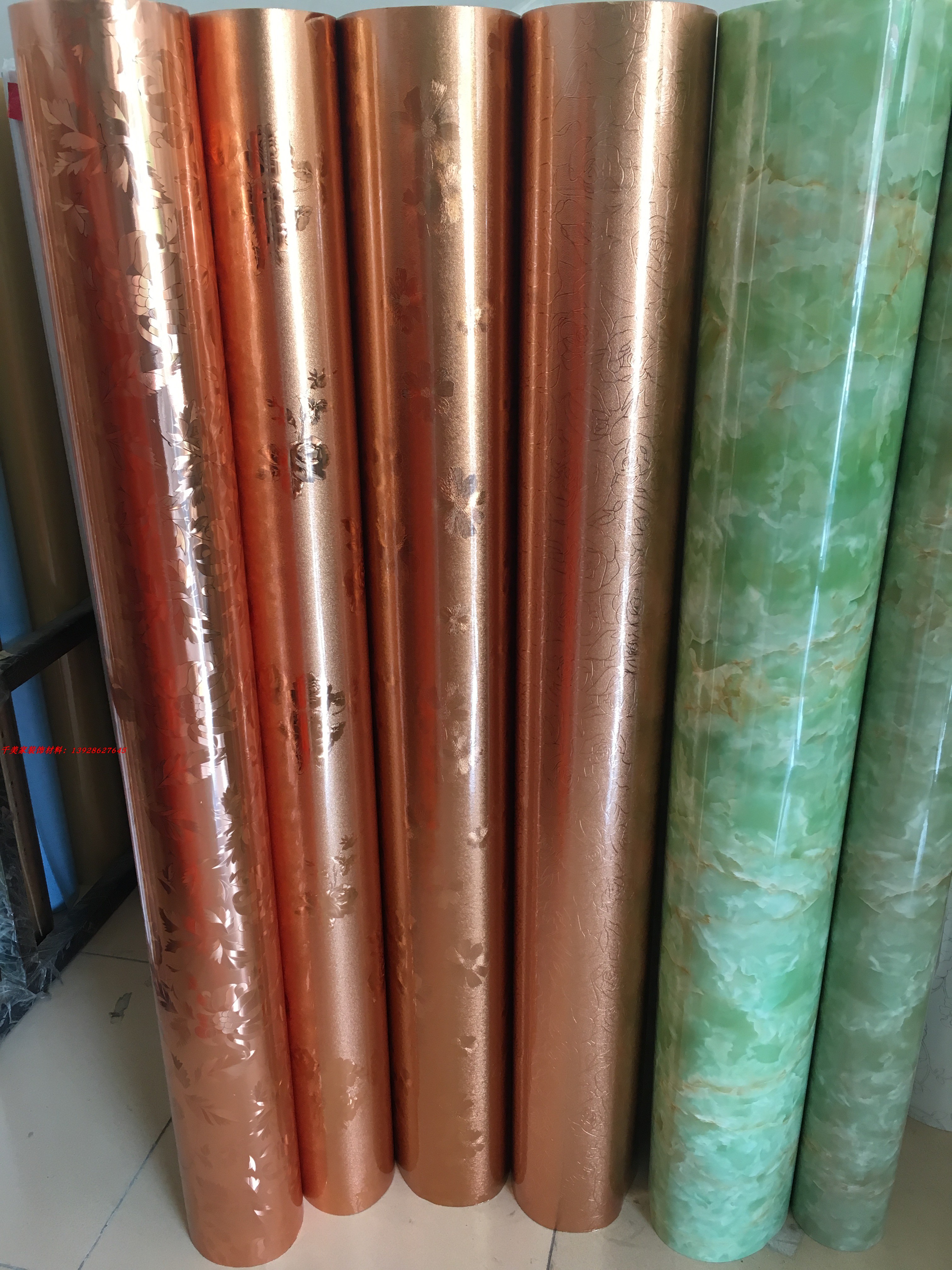 Crystal steel door adhesive film door panel decorative glass self-adhesive film red antique color metal adhesive film