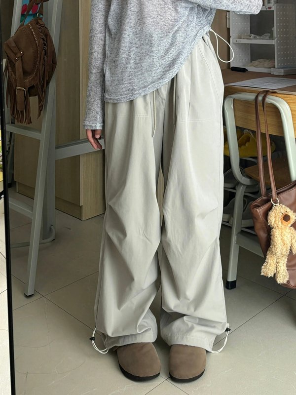 Spring and Summer 170cm Tall Version Extended American-Style Quick-Drying Cargo Pants for Women, High Street Vibe, Loose Parachute Wide-Leg Pants