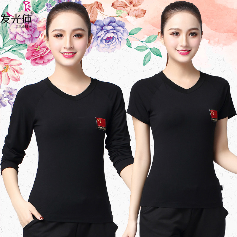 Latin Dance Suit Adults National Standard Dance Dress Women's New National Flag Long Sleeve Black Blouses Morden Square Dance Practice