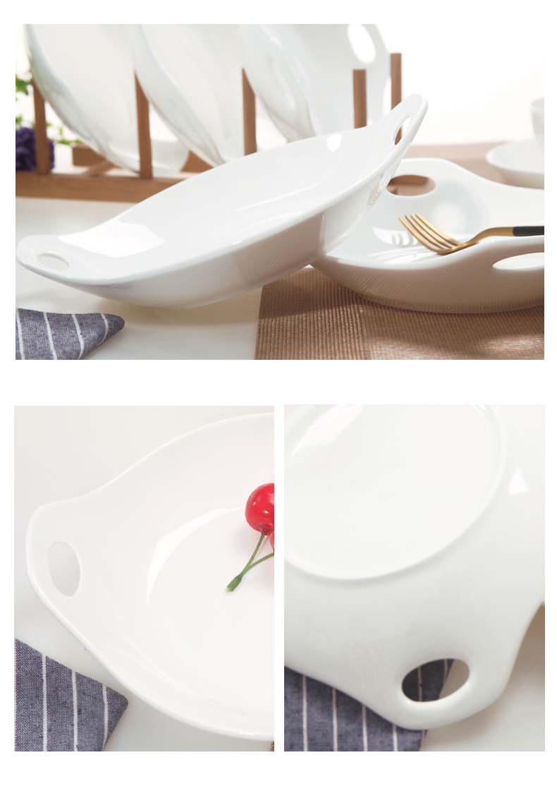 Household pure white soup plate Household ears plate 8 inches ceramic dish dish dish dish tableware FanPan move