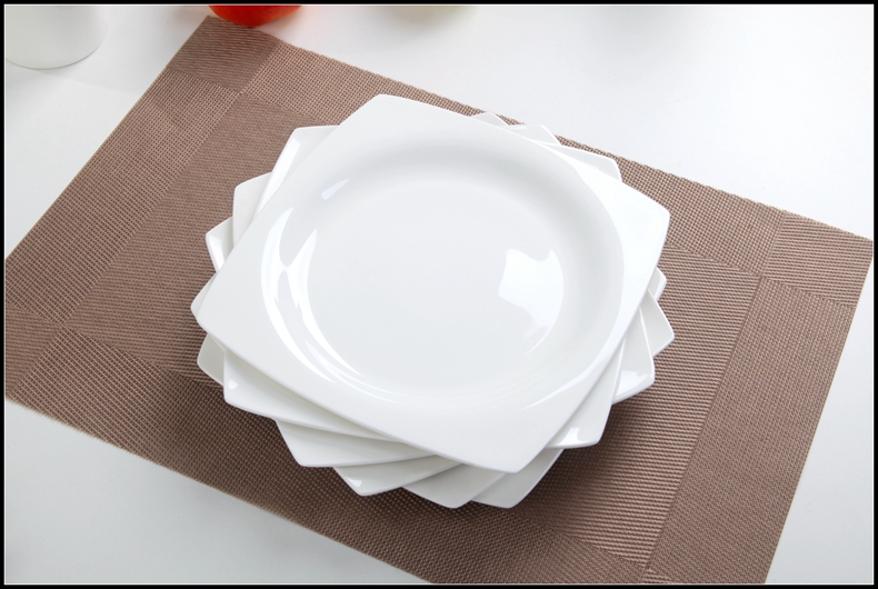 Pure white household ceramic plate steak pan European ipads porcelain hotel big flat tray square plate tableware