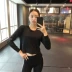 Super Anne Sports Fitness Thời trang In thắt lưng dài tay áo cổ tròn dày Áo thun nữ áo ba lỗ gym Áo phông thể thao