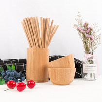 20 pairs of chopsticks tube bamboo chopsticks household solid wood lettering 10 pairs of family non-slip anti-mold chopsticks