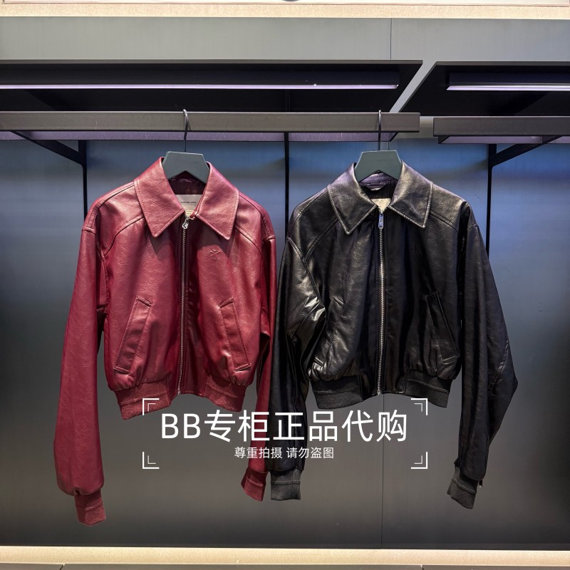 Calvinklein 25 Early Autumn Women's Motorcycle Style Fashionable Short Leather Jacket 47C518G