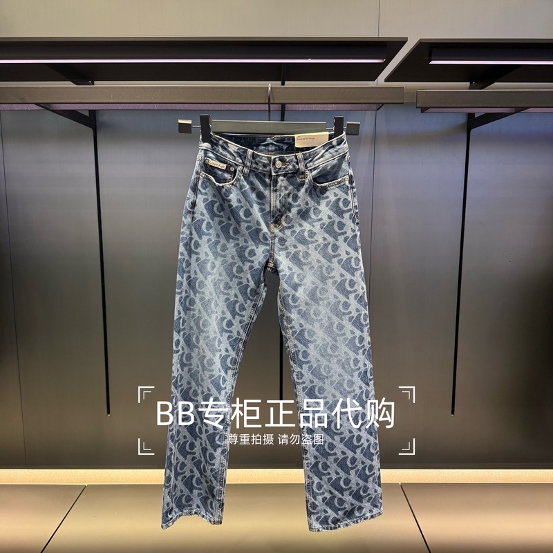 Calvinklein 25 Autumn Women's Retro Straight-Leg Full-Print Logo Pure Cotton Denim Pants 47C794G