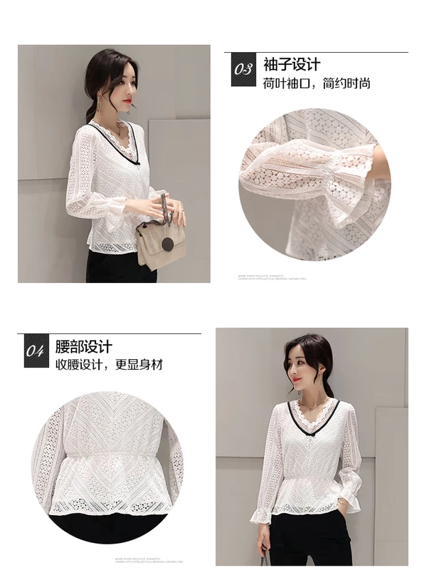 Xizi Sang ★ Áo voan đặc biệt Thu đông Thời trang Hàn Quốc Joker Chiffon Top Eo Thin Lace Shirt Women