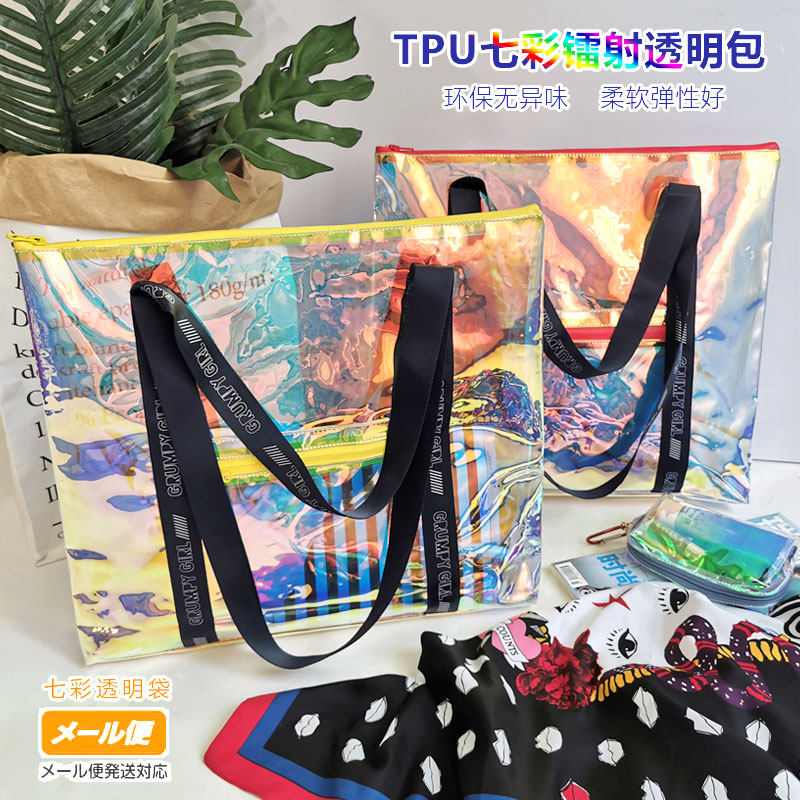 Export transparent bag ladies jelly laser colorful hand bag Beach waterproof bag No smell fashion shoulder bag