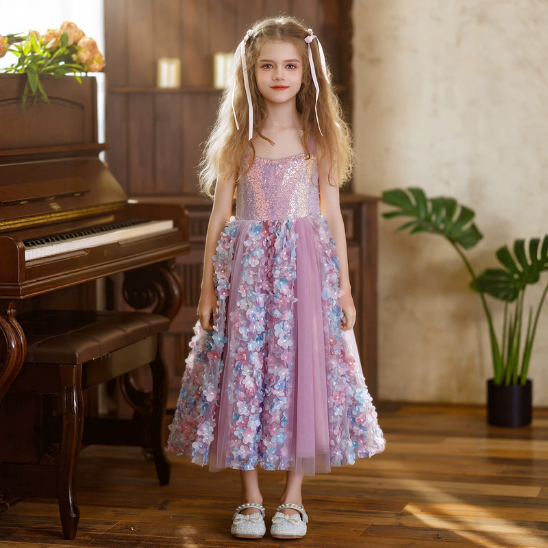 Dreamy Purple Dress for Girls, Sequined Birthday Dress, 2026 New Style Princess Dress, Children's Long Dress, Stylish Mesh Fabric Dreamy Purple Dress for Girls, Sequined Birthday Dress, 2026 New Style Princess Dress, Children's Long Dress, Stylish Mesh Fabric