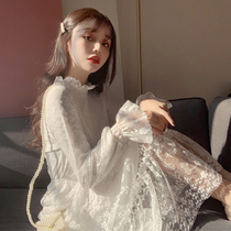  2021 new Korean spring autumn and winter sweet lace dress female mid-length thickened A-line skirt ins spring tide