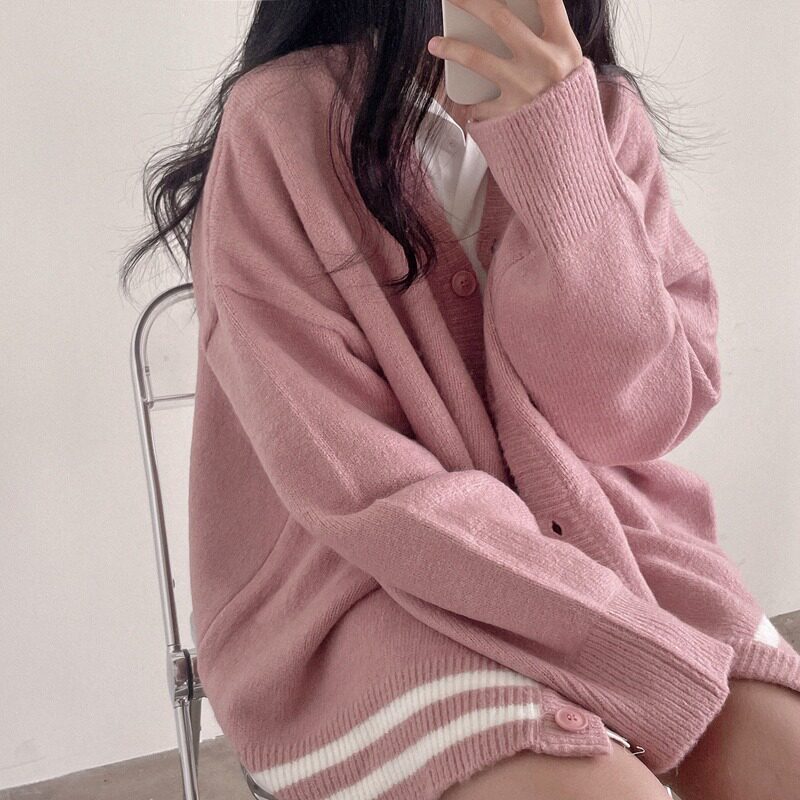 V collar long sleeves knit cardio-hoodie 2022 spring autumn new Korean teas lazy gentle wind and sweater coat lins