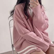 v collar long sleeves knit cardio-hoodie 2022 spring autumn new Korean teas lazy gentle wind and sweater coat lins