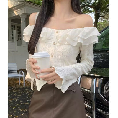 taobao agent Advanced top, white demi-season fitted warm long-sleeve, open shoulders, high-quality style, 2023 collection, long sleeve, french style