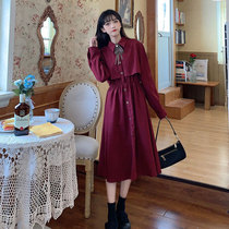Spring and Autumn 2021 New Korean version waist thin temperament retro long sleeve dress female French red super fairy skirt
