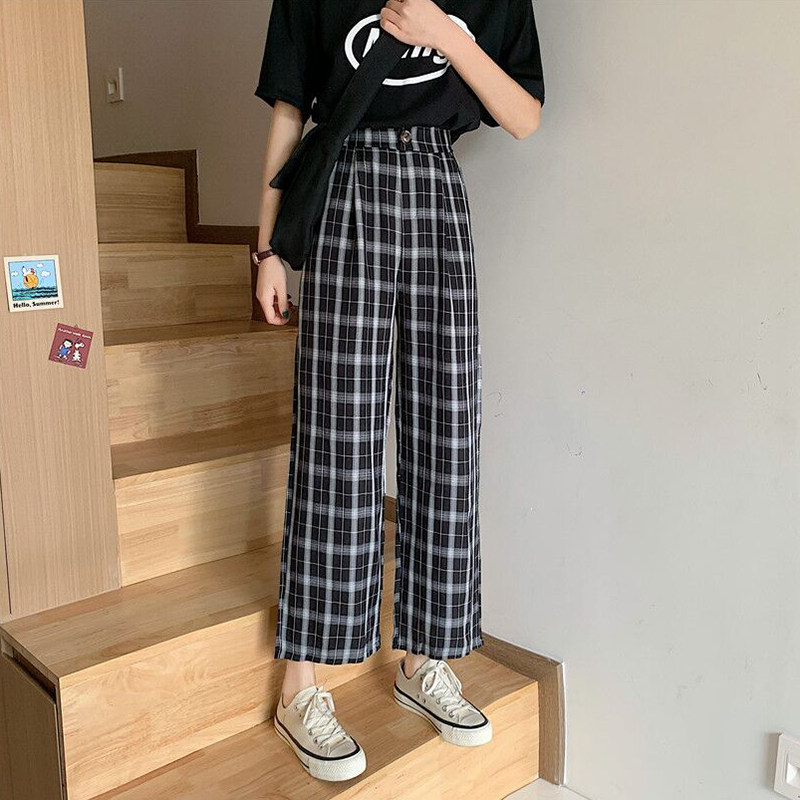 2022 Spring and Autumn new fashion black and white plate with thin legs high loose vertical lamps casual pants