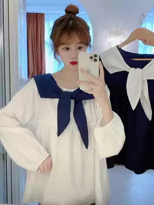 Early autumn new college style shirt navy collar shirt long sleeve doll shirt Women design sense minority spring and autumn