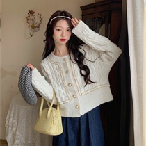 Small fragrant wind short fur coat jacket female spring autumn outside wearing 2022 new French style retro 100 lap knit cardiovert blouse