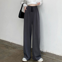 Grey Broadlegged Pants Woman Loose Straight Drum Spring 2022 New Small Taller Waist 100 Lap Casual Sports Pants