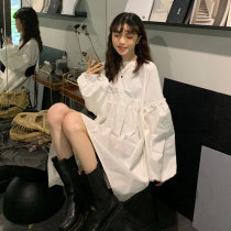 Small spring dress 2021 New Korean loose slim clever sense doll round neck long sleeve dress women