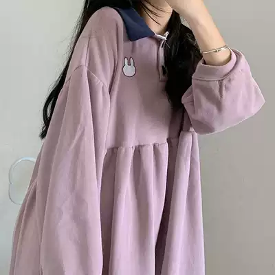 Cute and sweet style dress female autumn small man 2021 new age-reducing temperament POLO collar long-sleeved early autumn skirt