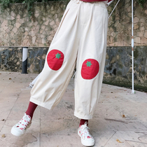 Day Department Appliqued Lean Casual Pants Children Pants Spring Dress 2022 New 100 Hitch Straight Cylinder 90% Loose Broadfoot Pants Tide