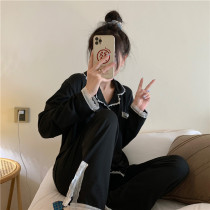 ins wind minimalist lace pyjamas womens spring pure cotton long sleeve long pants home to suit two sets of spring and autumn suits