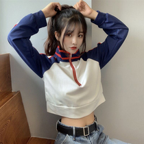2022 new collage stand-up collar long sleeves Short Loose 100 Hitch Clothing Woman Spring Autumn Casual Treetop Blouse Tide