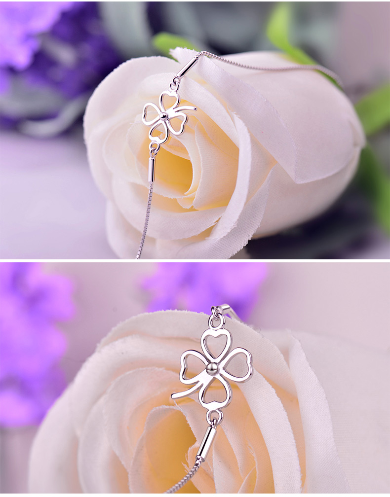 Vòng chân cỏ bốn lá hạnh phúc mới S925 vòng chân bạc nữ phiên bản tối giản của Nhật Bản và Hàn Quốc lắc chân nữ bạch kim