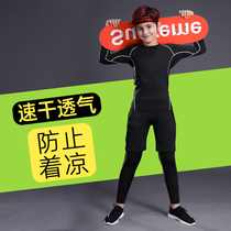 Childrens sports tights suit Mens long-sleeved basketball football running training fitness clothes Childrens bottom quick-drying clothes