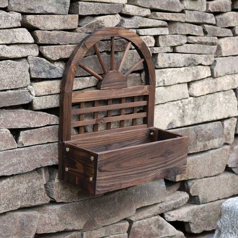 Carbonized anti-corrosion wall hanging solid wood flower pots wood wall hanging flower stand wall decoration flower basket planting box personality creative type